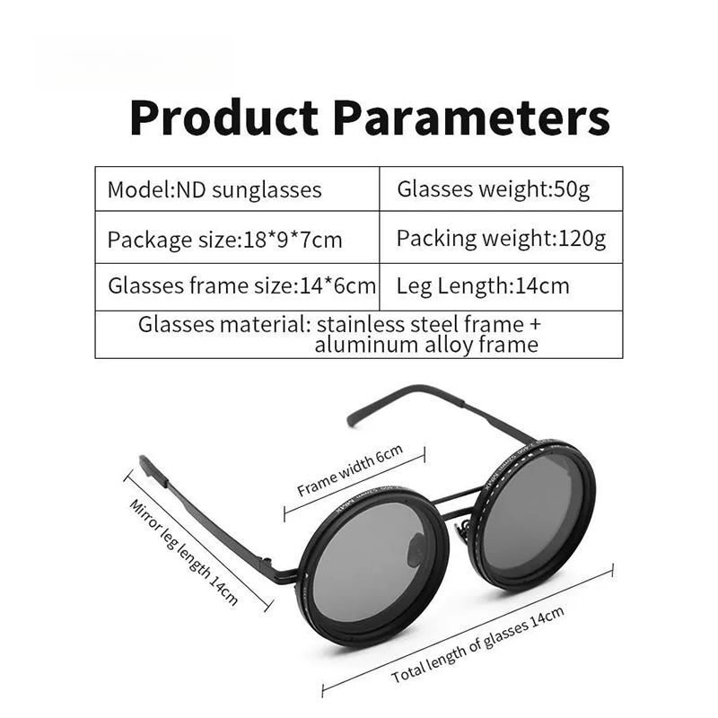 G-OUSSVE ND Filter Adjustable Polarized Lens – 9-Step Light Control, UV Protection, Titanium Frame, Classic Vintage Design