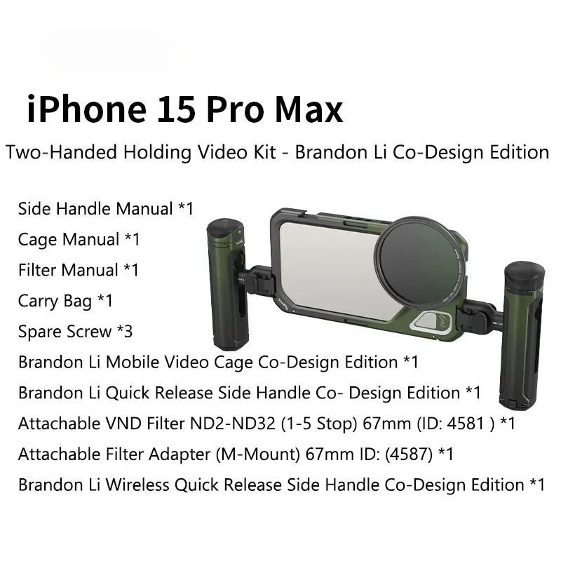 G-OUSSVE Mobile Video Kit for iPhone15 Pro Max Co-Design Edition with Wireless Quick Release Dual Handles VND Phone Filter and Filter Adapter for Video Content Creator- 4407,Phone Cage for iPhone 15 Pro