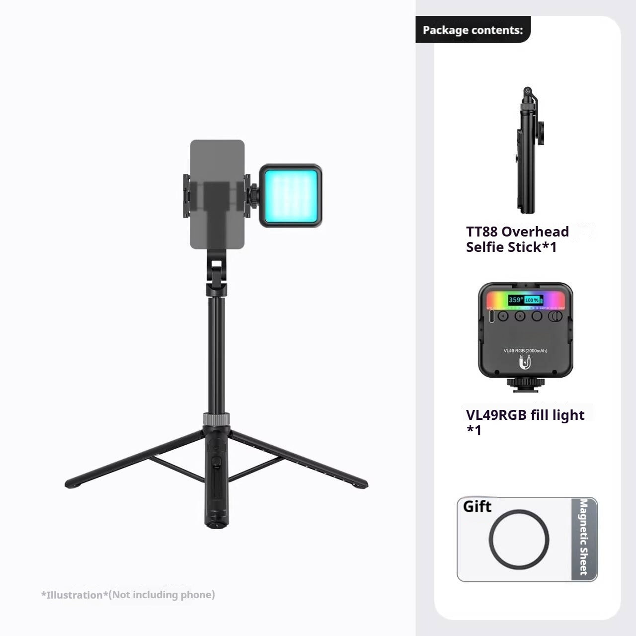 G-OUSSVE TT88 Magnetic Tripod for iPhone 17, 57" Extendable Selfie Stick w Remote, 2-in-1 Phone Clip & Dual Cold Shoe Mounts-Lightweight Phone Tripod Stand for Vlogging, Travel, Video Recording