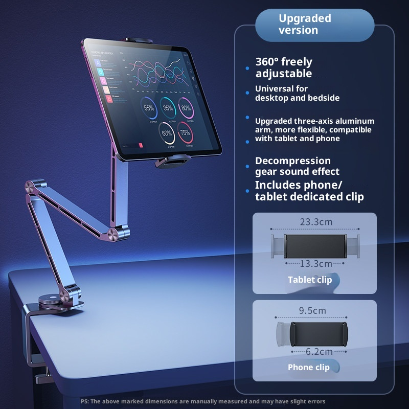 G-OUSSVE Tablet Stand for iPad, Adjustable Aluminum Phone Holder with Magnetic Head & Plastic Clamp, 360° Rotation Bed Mount Compatible with 4-13" Devices