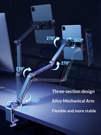 G-OUSSVE Tablet Stand for iPad, Adjustable Aluminum Phone Holder with Magnetic Head & Plastic Clamp, 360° Rotation Bed Mount Compatible with 4-13" Devices