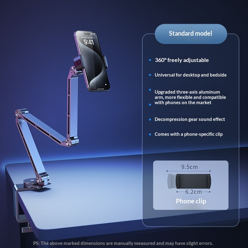 G-OUSSVE Tablet Stand for iPad, Adjustable Aluminum Phone Holder with Magnetic Head & Plastic Clamp, 360° Rotation Bed Mount Compatible with 4-13" Devices