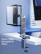 G-OUSSVE Tablet Stand for iPad, Adjustable Aluminum Phone Holder with Magnetic Head & Plastic Clamp, 360° Rotation Bed Mount Compatible with 4-13" Devices