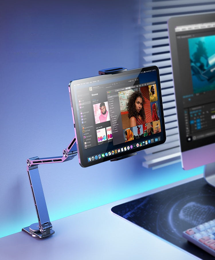 G-OUSSVE Tablet Stand for iPad, Adjustable Aluminum Phone Holder with Magnetic Head & Plastic Clamp, 360° Rotation Bed Mount Compatible with 4-13" Devices
