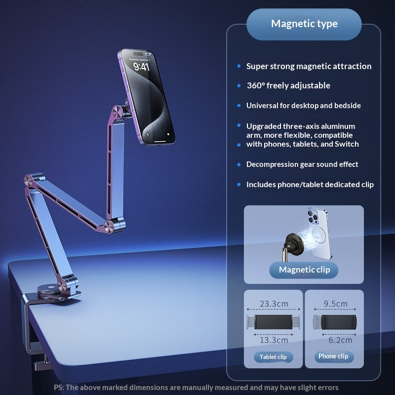 G-OUSSVE Tablet Stand for iPad, Adjustable Aluminum Phone Holder with Magnetic Head & Plastic Clamp, 360° Rotation Bed Mount Compatible with 4-13" Devices