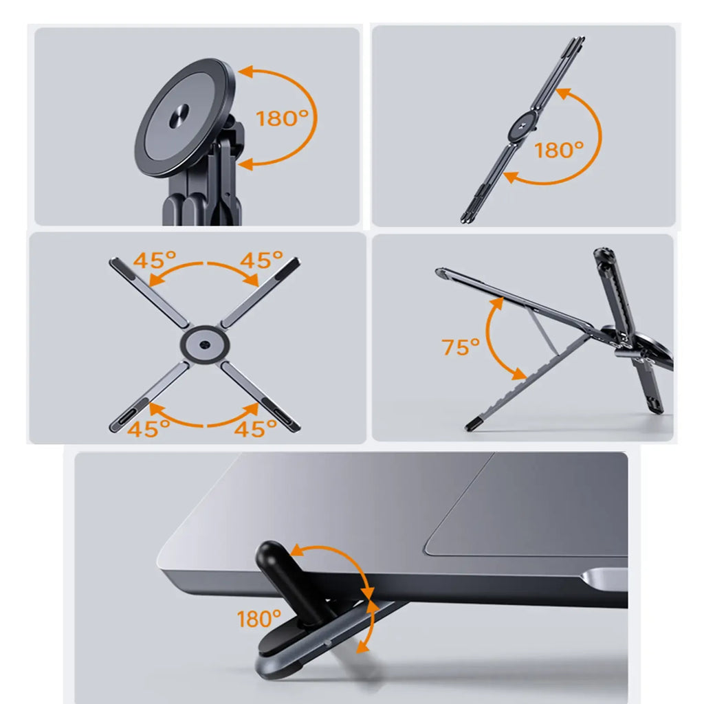 G-OUSSVE Laptop Stand for Desk, Foldable Aluminum Alloy Magnetic Notebook Riser Mount,Adjustable Height Ventilated Cooling Computer Cooling Holder,Multi-functional Stand for Laptop,Tablet and Phone
