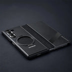 Genuine leather metal flip phone case for Samsung Z Fold6/Fold5. Full coverage with magnetic closure and built-in stand. Premium, ultra-slim design for foldable phones – stylish and protective.