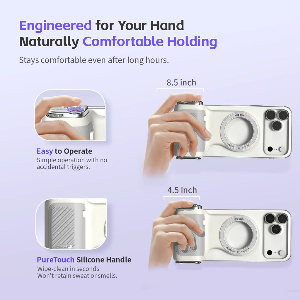 GIVBRO Magnetic Handheld Grip Phone Stand Camera Assistant with Mirror and LED Fill Light 2-in-1, Compatible with iOS 26/iOS 18, Ergonomic Grip, One-Tap Camera, Rechargeable Remote, Ideal for Thanksgiving & Christmas Gift for Photography Enthusiasts