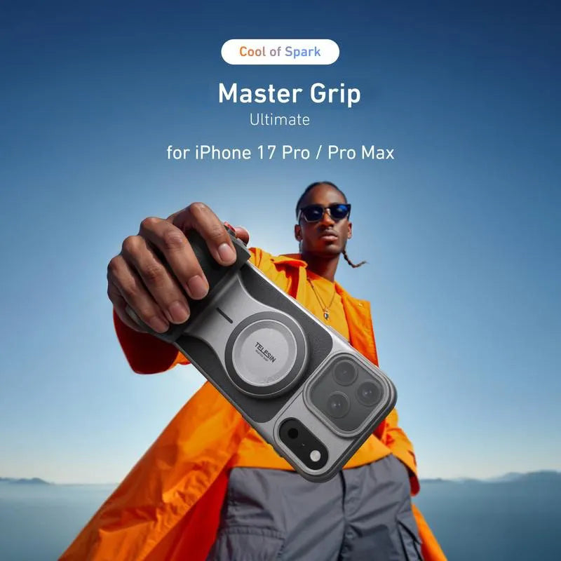 Retro Leather Master Grip Camera Handle for iPhone 17 Pro Max/Pro – Pro Filmmaking Kit with Graphene Cooling Phone Case, Mag Safe Wireless Charging, Shutter & Dial Controls, Tripod, Magnetic Filter, iPhone 17 Accessories for Vlog, Selfie, Video