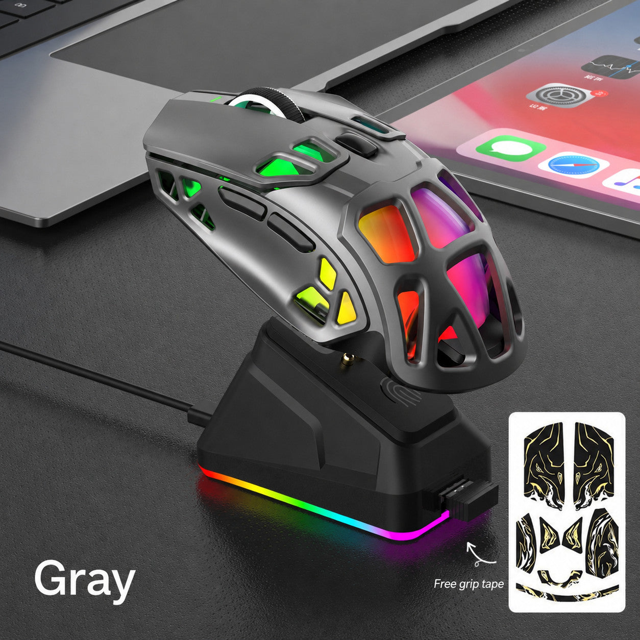 G-OUSSVE X9 Pro RGB Wireless Gaming Mouse with PAW3311 Sensor, Tri-Mode Connection, Charging Dock & Anti-Slip Grips