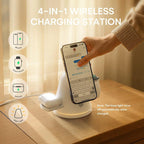 4-in-1 Wireless Charging Station for Apple, 15W Qi2 Mag-safe Charger with Dimmable Light & 360° Rotating Phone Stand, Fast Charger for iPhone 16–12, AirPods, Apple Watch & Samsung Watch