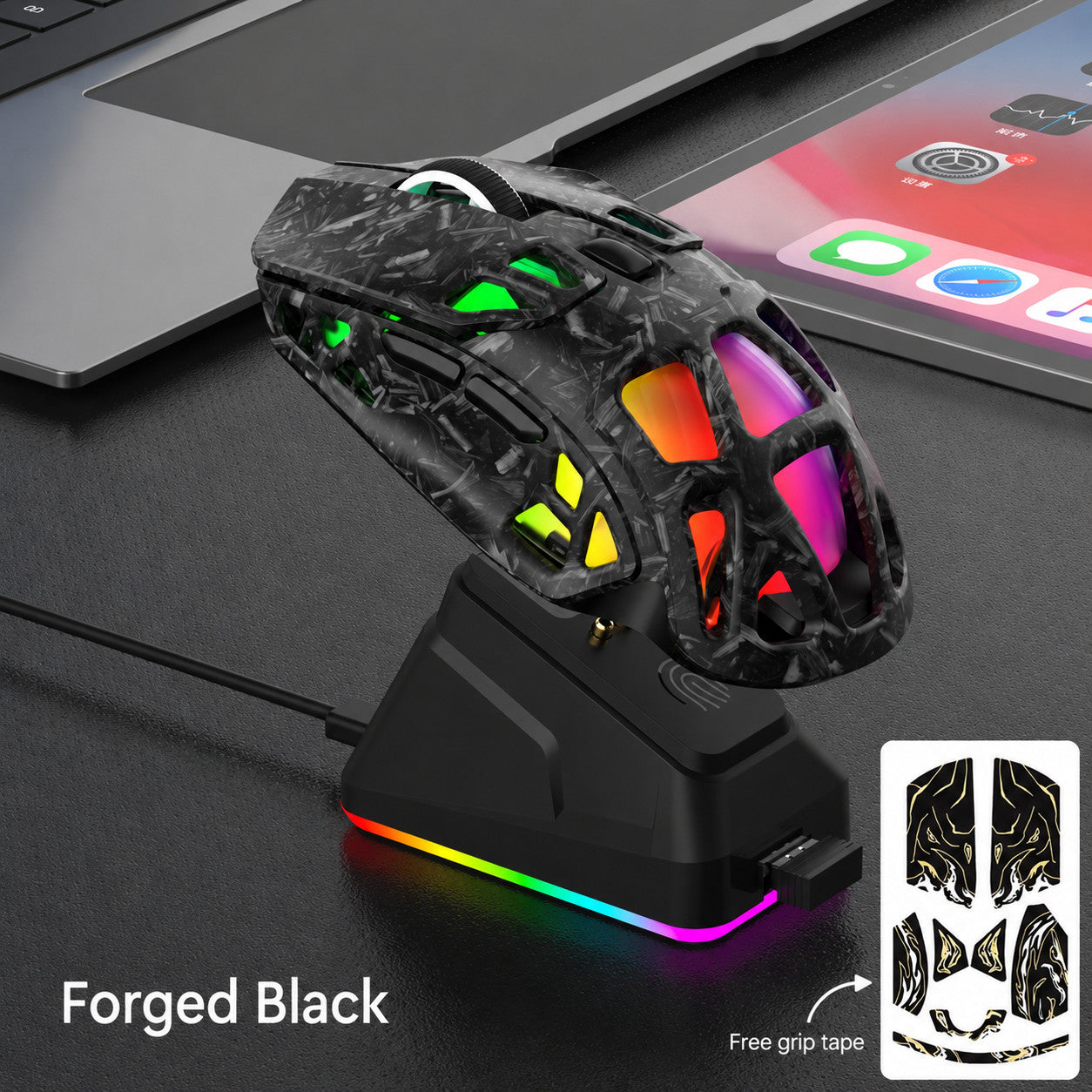 G-OUSSVE X9 Pro RGB Wireless Gaming Mouse with PAW3311 Sensor, Tri-Mode Connection, Charging Dock & Anti-Slip Grips