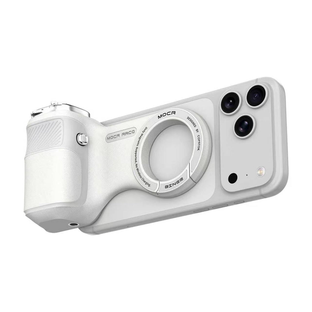 G-OUSSVE Camera Grip for iPhone, Carabiner-Shaped Grip, MagSafe-Compatible Magnetic Phone Grip with Detachable Bluetooth Remote, Type-C Charging, 20m Remote Range