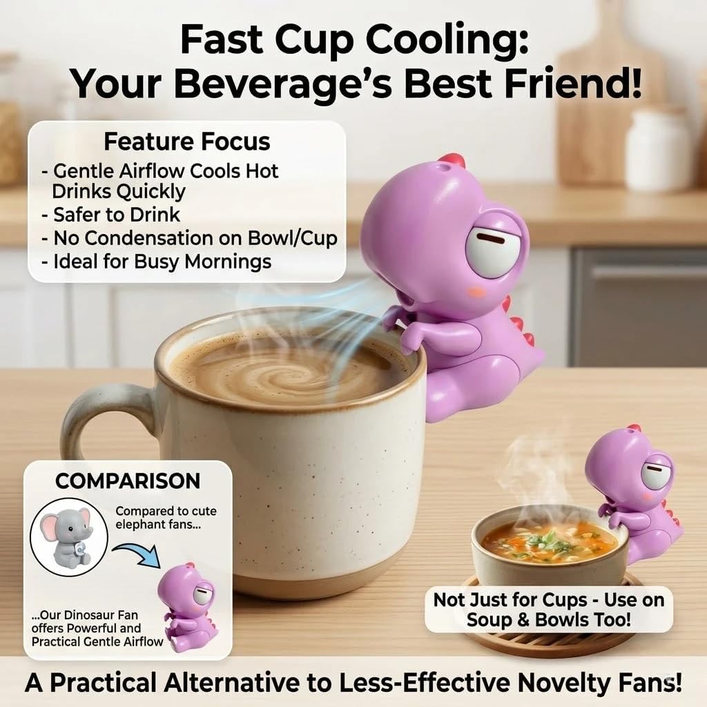 G-OUSSVE Cooling Clip-On Mini Fan for Cup & Bowl ,Hands Free Food Cooling Fan and Coffee Chiller ,Food Blower for Baby Hot Soup, Coffee, Tea and Noodles