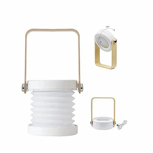 G-OUSSVE 4-in-1 Foldable Table Lamp USB Retractable LED Light Wooden Handle Portable Lantern Light and Flashlight Touch Control Dimmable 3 Level Brightness Night Light for Reading, Outdoor Camping