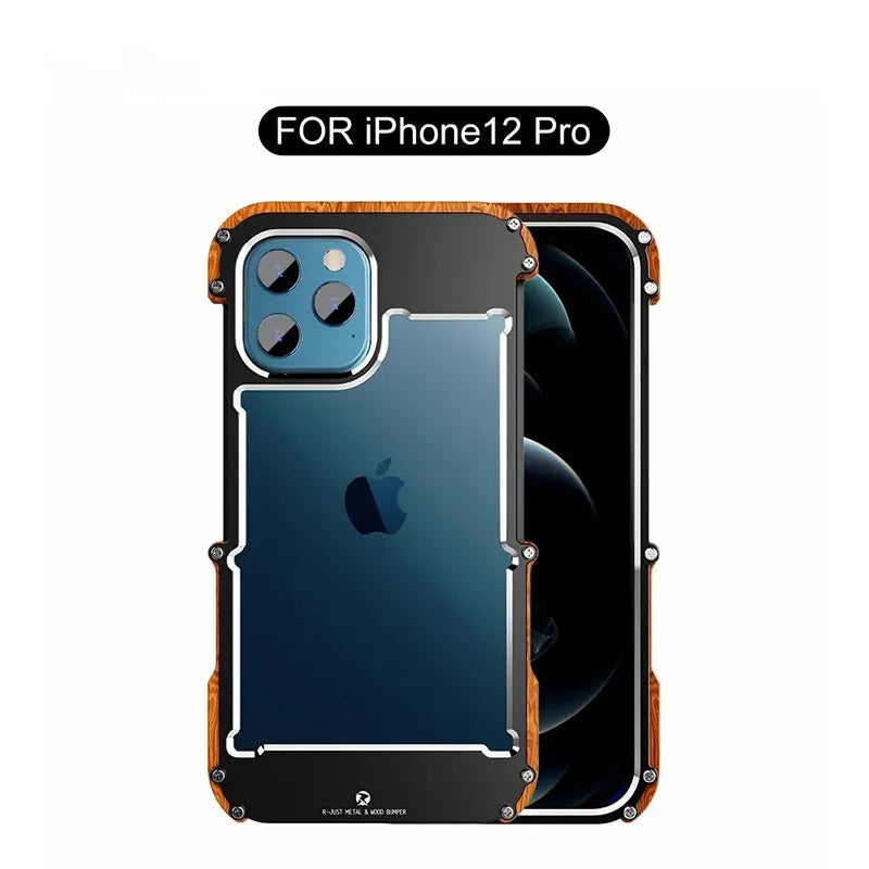 Protective Case with Metal Frame for Iphone14 Mobile Phone Case, Apple 15pro13promax Solid Wood Case, Plus Lens All-inclusive, Anti-fall and Heat Dissipation, 11 Advanced Sense Lens All-inclusive