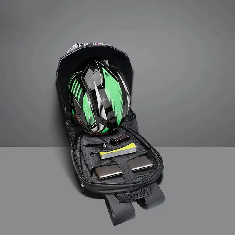 Iron Man Motorcycle Riding Backpack with LED Screen – Waterproof and Rainproof, Helmet Storage for Motorcyclists