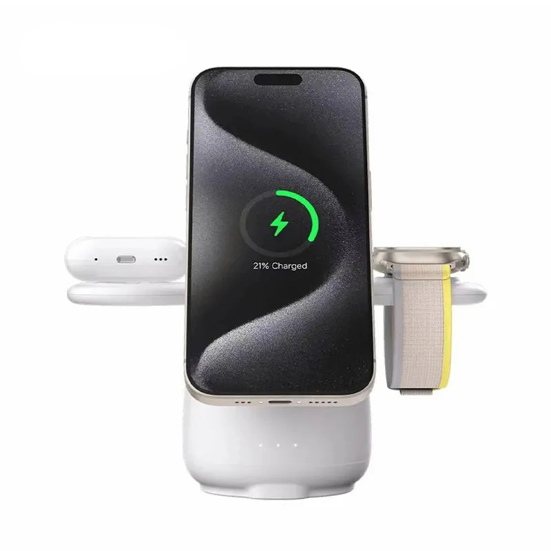 supports Qi2 protocol White Pigeon for Apple 12-15 Series iPhone iWatch AirPods Headset 3-in-1 Magnetic Wireless Charger