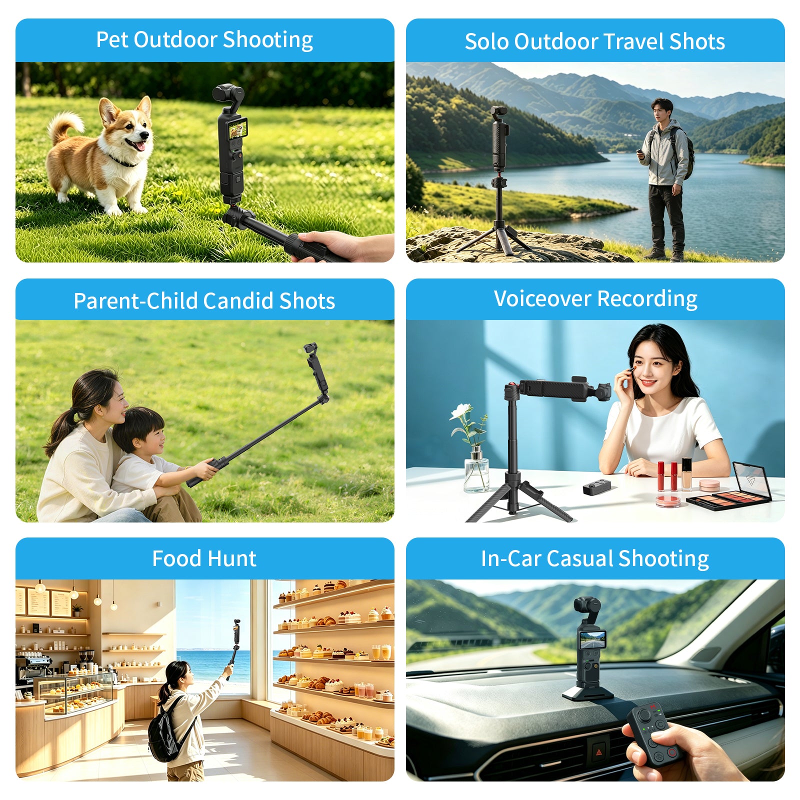 G-OUSSVE  Remote-Control Selfie Stick & Tripod for Pocket and Action Cameras, 66cm Extension Pole with Detachable Remote