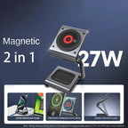 GIVBRO Magsafe Magnetic Wireless Charger Qi Folding Stand Suitable for Apple 16 iPhone 15 Pro 2-in-1 Expansion Phone Earphones Watch 3-in-1 27W Fast Charging Base Portable