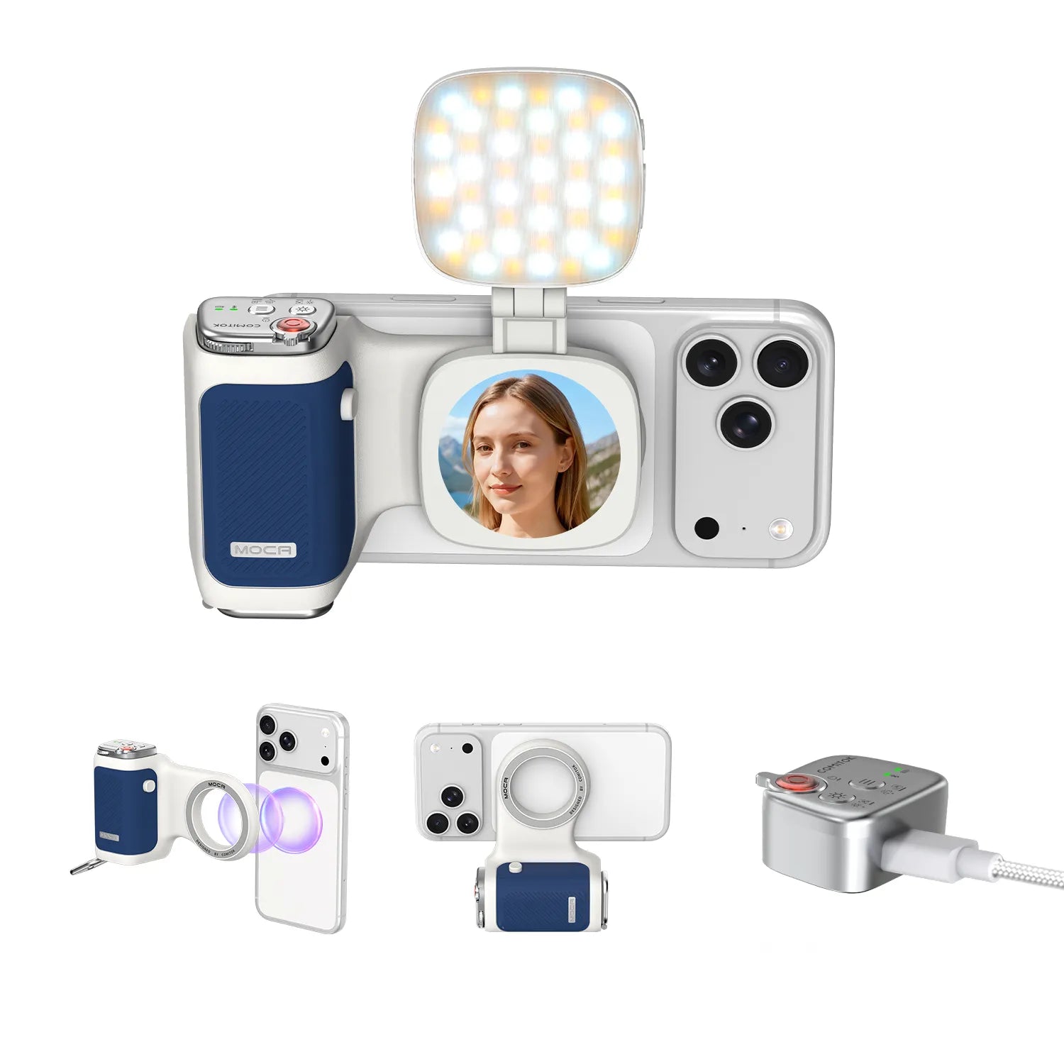 GIVBRO Magnetic Handheld Grip Phone Stand Camera Assistant with Mirror and LED Fill Light 2-in-1, Compatible with iOS 26/iOS 18, Ergonomic Grip, One-Tap Camera, Rechargeable Remote, Ideal for Thanksgiving & Christmas Gift for Photography Enthusiasts