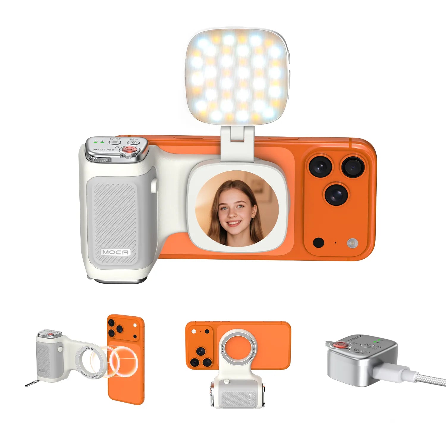 Magnetic Handheld Grip Phone Stand Camera Assistant with LED Fill Light 2-in-1, Compatible with iOS 26/iOS 18, Ergonomic Grip, One-Tap Camera, Rechargeable Remote, Ideal for Thanksgiving & Christmas Gift for Photography Enthusiasts