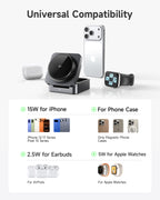 G-OUSSVE 3-in-1 Foldable Magnetic Wireless Charging Station Qi2 Certified 15W Travel Charger Stand Dock for iPhone 17/16/15/14/13/12 Series Apple Watch AirPods