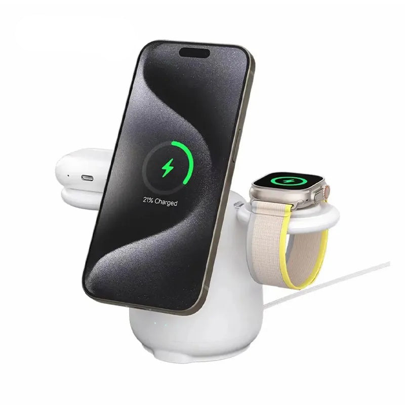 supports Qi2 protocol White Pigeon for Apple 12-15 Series iPhone iWatch AirPods Headset 3-in-1 Magnetic Wireless Charger