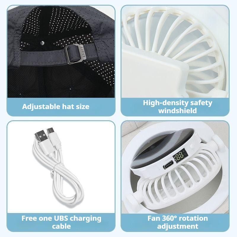 Summer Breathable Solar-Charging Fan Hat for Adults - Sun Protection Outdoor Baseball Cap with 1000mAh Battery, 8-16Hrs Runtime & Digital Display