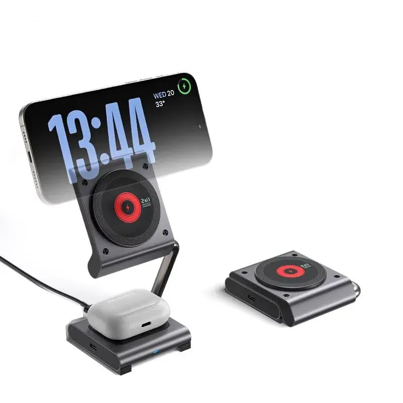 GIVBRO Magsafe Magnetic Wireless Charger Qi Folding Stand Suitable for Apple 16 iPhone 15 Pro 2-in-1 Expansion Phone Earphones Watch 3-in-1 27W Fast Charging Base Portable