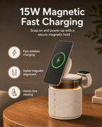G-OUSSVE 3-in-1 Magnetic Wireless Charging Speaker, Bluetooth Speaker, 15W iPhone Charger, Warm Night Light & Device Stand