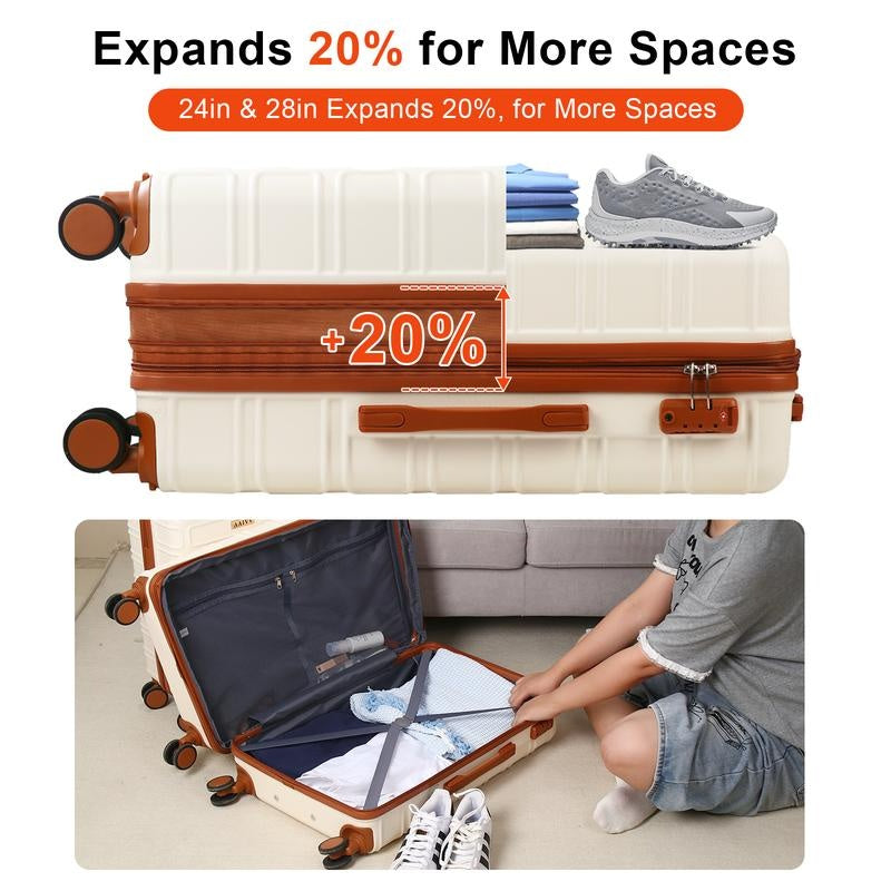 4 Piece Expandable Luggage Sets, ABS Travel Suitcase Set with Double Spinner Wheels, TSA Lock Hardshell Durable Traveling Bag Luggage Sets (13/20/26/28in) Gift for Back to School