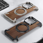 Walnut solid wood iphone case, frameless half-covered metal wood new design, ultra-thin case with heat sink, magnetic stand drop protection cover