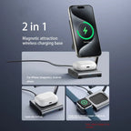GIVBRO Magsafe Magnetic Wireless Charger Qi Folding Stand Suitable for Apple 16 iPhone 15 Pro 2-in-1 Expansion Phone Earphones Watch 3-in-1 27W Fast Charging Base Portable
