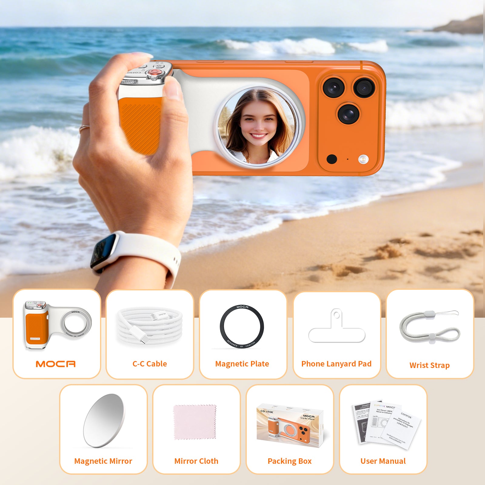 GIVBRO Magnetic Handheld Grip Phone Stand Camera Assistant with Mirror and LED Fill Light 2-in-1, Compatible with iOS 26/iOS 18, Ergonomic Grip, One-Tap Camera, Rechargeable Remote, Ideal for Thanksgiving & Christmas Gift for Photography Enthusiasts