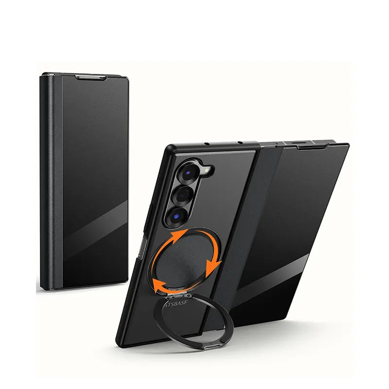 Genuine leather metal flip phone case for Samsung Z Fold6/Fold5. Full coverage with magnetic closure and built-in stand. Premium, ultra-slim design for foldable phones – stylish and protective.