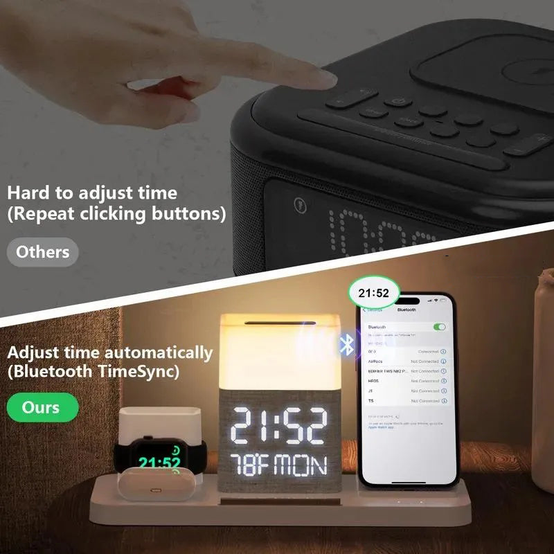 Wireless Charger iPhone 6 in 1 Charging Station, Charger Stand with Alarm Clock for 15/14/13/12/11 Series & AirPods & Apple Watch