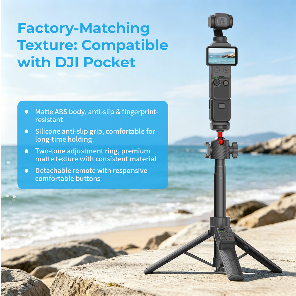 G-OUSSVE  Remote-Control Selfie Stick & Tripod for Pocket and Action Cameras, 66cm Extension Pole with Detachable Remote