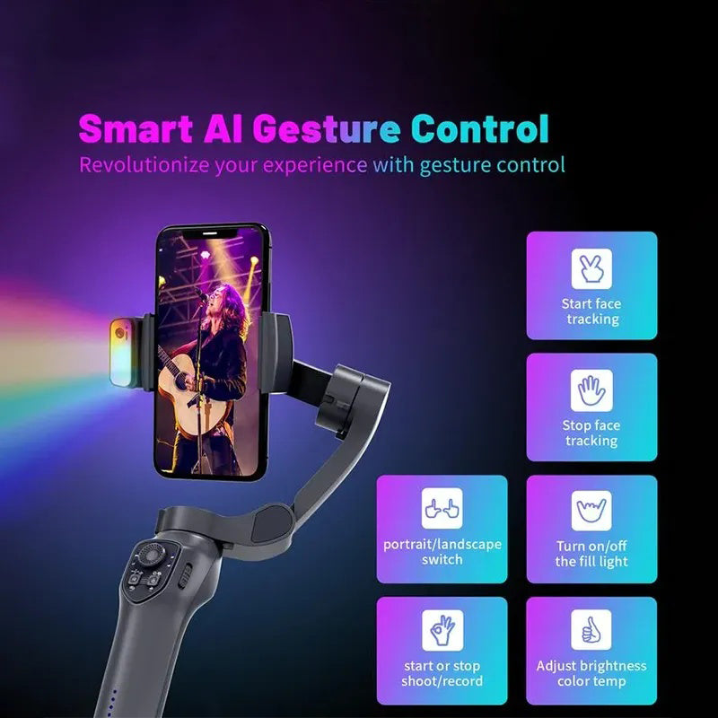3-Axis AI  Mobile Phone Gimbal,estabilizado selfie profesional,gimbal stabilizer for smartphone, Face Tracking,phone stabilizer for video recording, for iPhone, Andriod, Vlogging for Youtube, TikTok, Twitter, Skype and Video Shooting Stabilizer