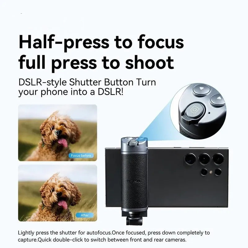 Universal Smartphone Camera Grip with Selfie Stick, Wireless Bluetooth-compatible Remote Control One-handed Quick Zoom & Mode Switching Compatible with Samsung Android Phone