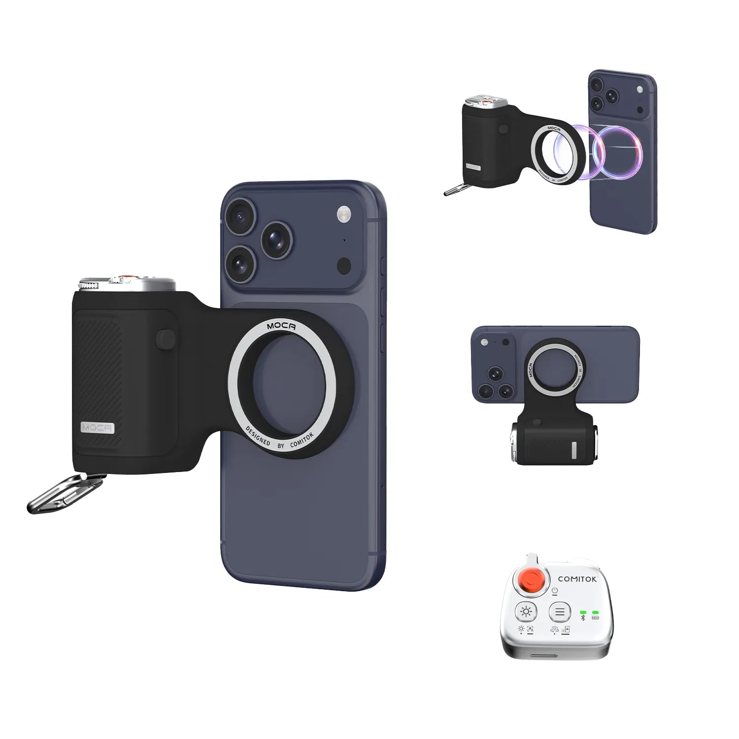 Magnetic Handheld Grip Phone Stand Camera Assistant with LED Fill Light 2-in-1, Compatible with iOS 26/iOS 18, Ergonomic Grip, One-Tap Camera, Rechargeable Remote, Ideal for Thanksgiving & Christmas Gift for Photography Enthusiasts