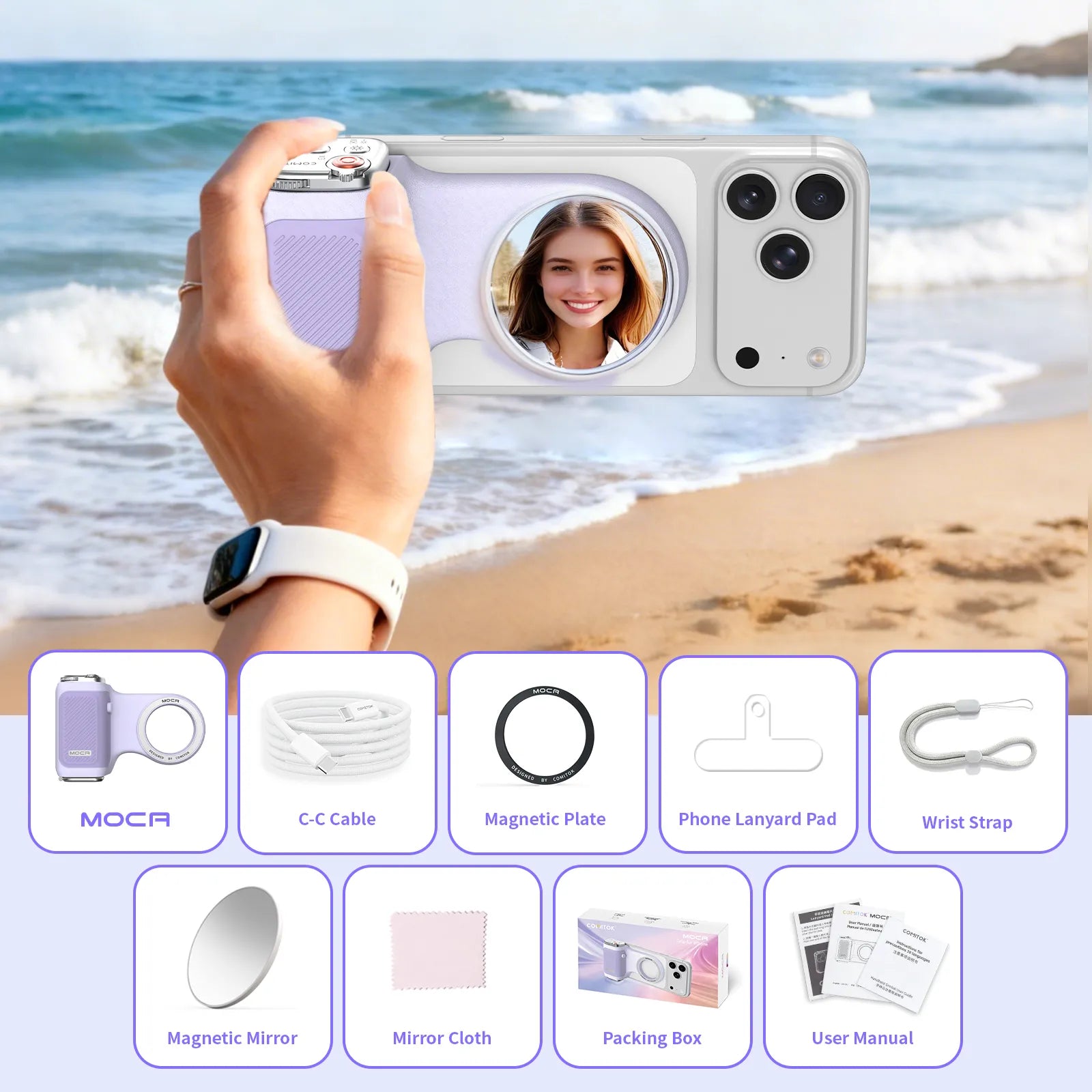 Magnetic Handheld Grip Phone Stand Camera Assistant with LED Fill Light 2-in-1, Compatible with iOS 26/iOS 18, Ergonomic Grip, One-Tap Camera, Rechargeable Remote, Ideal for Thanksgiving & Christmas Gift for Photography Enthusiasts