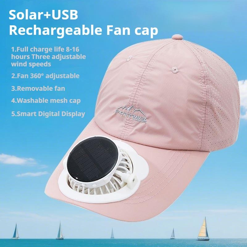 Summer Breathable Solar-Charging Fan Hat for Adults - Sun Protection Outdoor Baseball Cap with 1000mAh Battery, 8-16Hrs Runtime & Digital Display