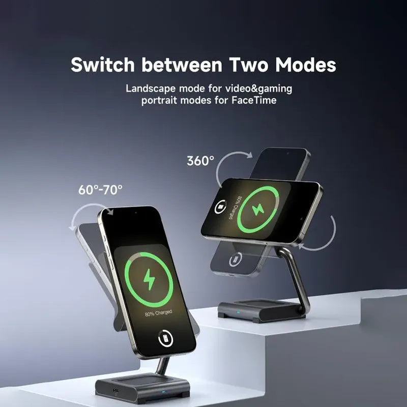 GIVBRO Magsafe Magnetic Wireless Charger Qi Folding Stand Suitable for Apple 16 iPhone 15 Pro 2-in-1 Expansion Phone Earphones Watch 3-in-1 27W Fast Charging Base Portable