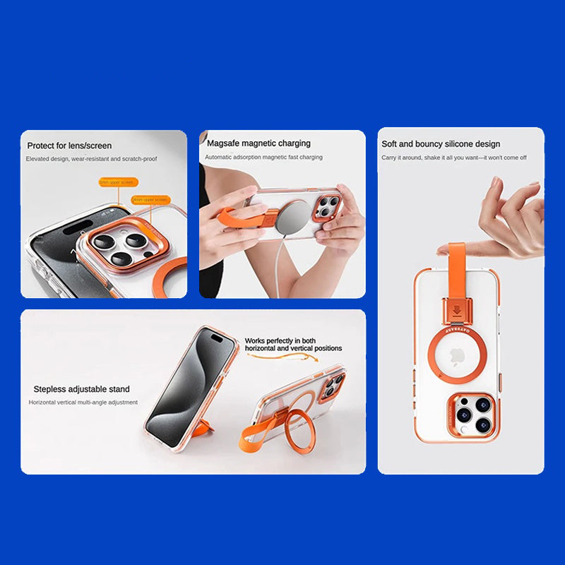 MagSafe-Compatible Case for iPhone 16/15 - Transparent Magnetic Airbag Design with Stand and Lanyard. Full Protection, Drop-Resistant, Suitable for iPhone & Galaxy S24 Ultra