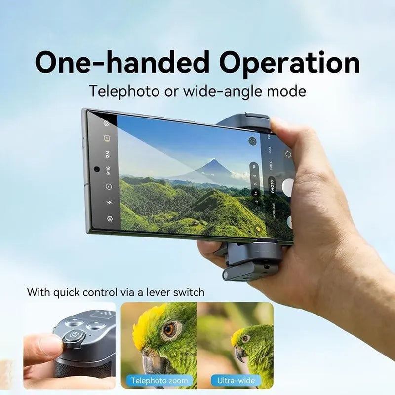 Universal Smartphone Camera Grip with Selfie Stick, Wireless Bluetooth-compatible Remote Control One-handed Quick Zoom & Mode Switching Compatible with Samsung Android Phone