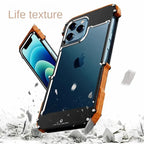 Protective Case with Metal Frame for Iphone14 Mobile Phone Case, Apple 15pro13promax Solid Wood Case, Plus Lens All-inclusive, Anti-fall and Heat Dissipation, 11 Advanced Sense Lens All-inclusive