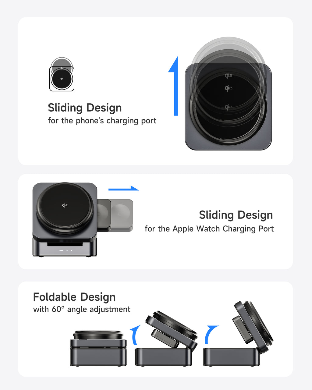 G-OUSSVE 3-in-1 Foldable Magnetic Wireless Charging Station Qi2 Certified 15W Travel Charger Stand Dock for iPhone 17/16/15/14/13/12 Series Apple Watch AirPods