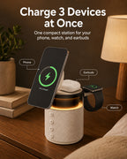 G-OUSSVE 3-in-1 Magnetic Wireless Charging Speaker, Bluetooth Speaker, 15W iPhone Charger, Warm Night Light & Device Stand