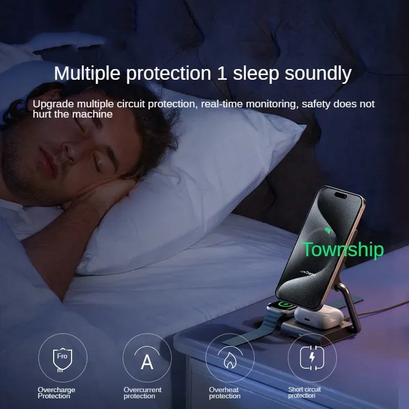 GIVBRO Magsafe Magnetic Wireless Charger Qi Folding Stand Suitable for Apple 16 iPhone 15 Pro 2-in-1 Expansion Phone Earphones Watch 3-in-1 27W Fast Charging Base Portable